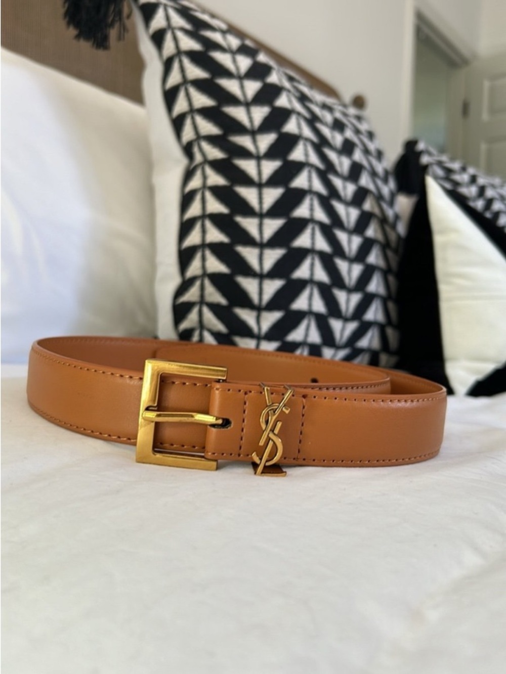 Tan Logo Belt with Gold Hardware